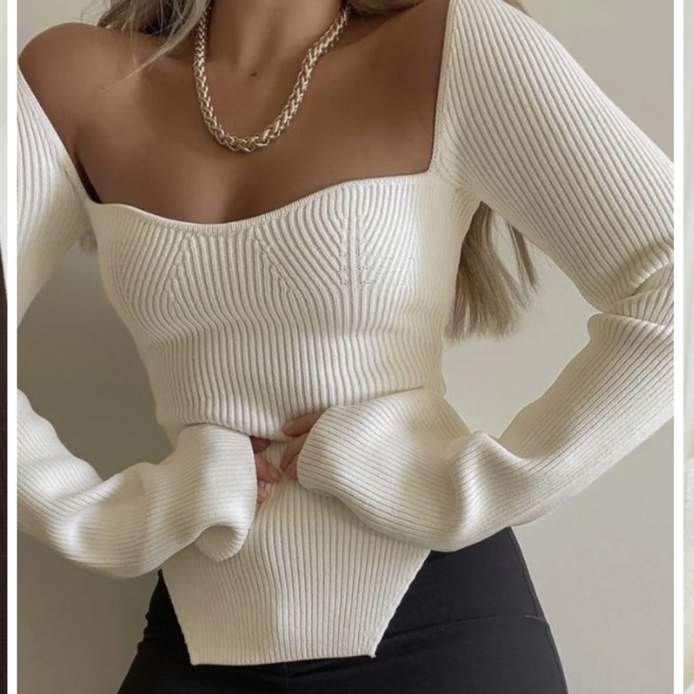 Square neck white sweater